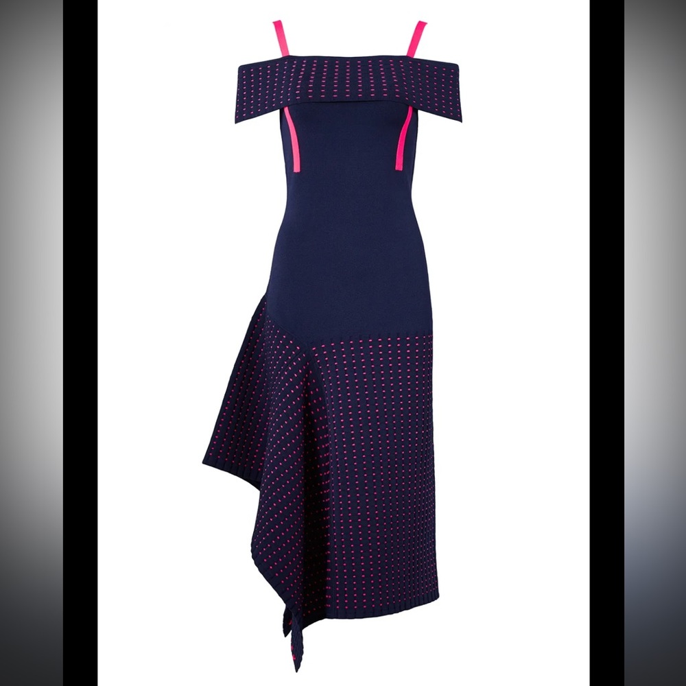 Jason Wu Navy and Pink Off-Shoulder Dress